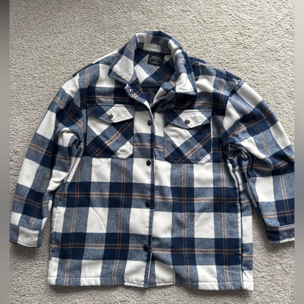Blue and White Plaid Shacket with Snap Closure Size S